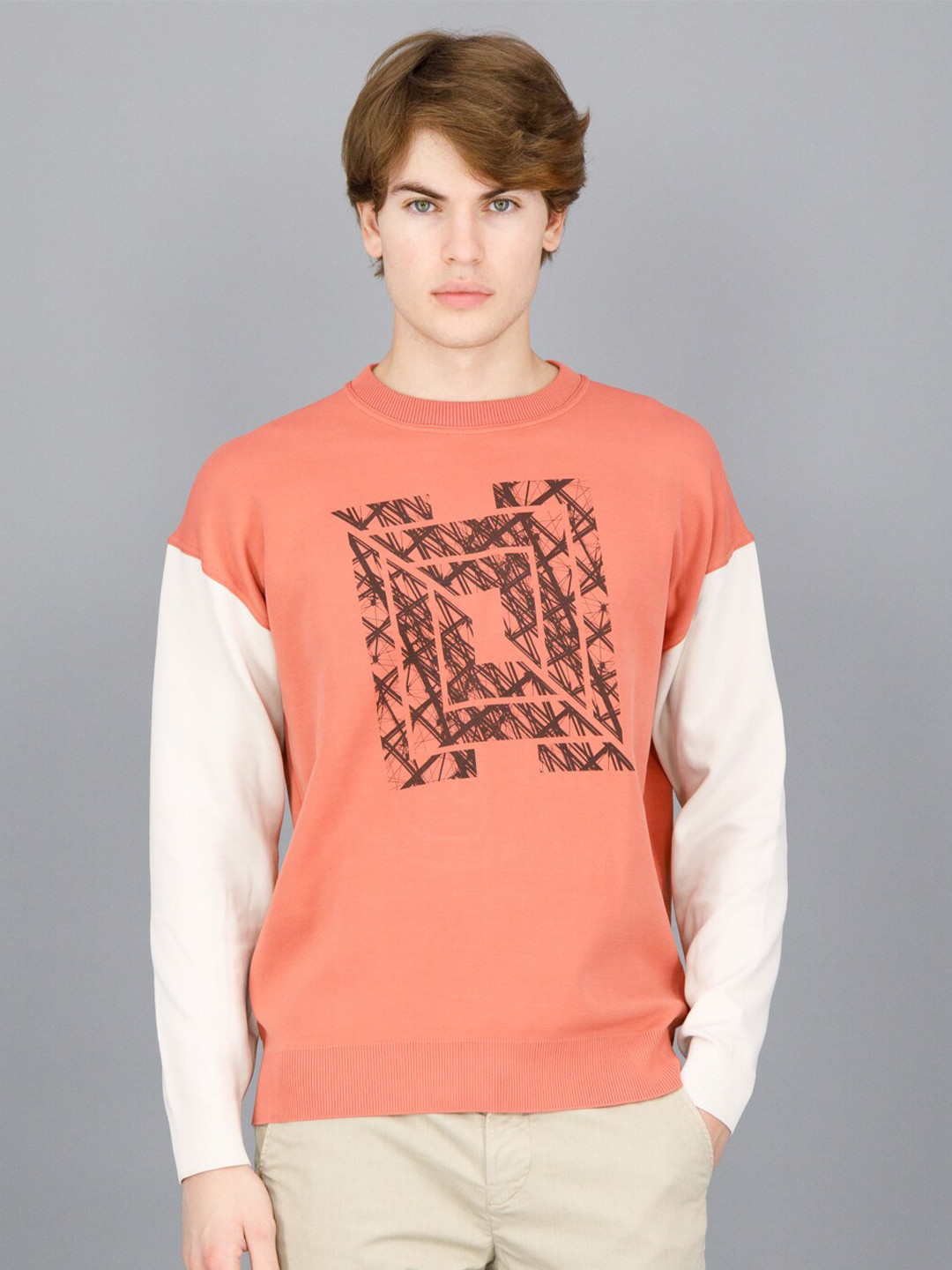 

FREESOUL Men Pink & Beige Printed Sweatshirt
