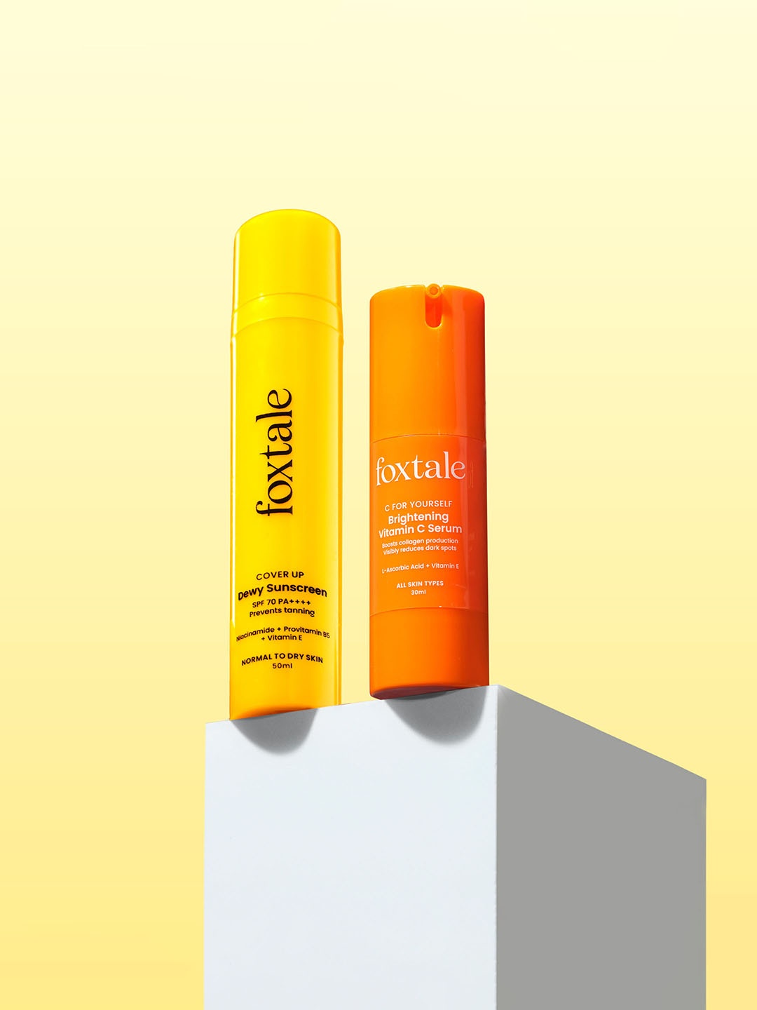 

FoxTale Set Of 2 CoverUp Broad Spectrum Sunscreen SPF & Vitamin C Serum- 30 ml, Yellow