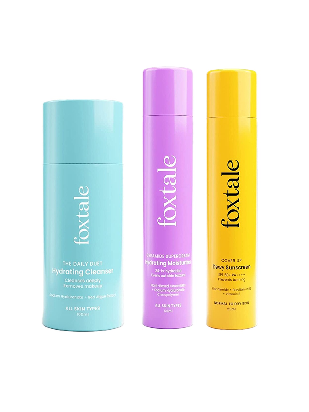 

FoxTale Set Of 3 Face Wash-100ml CoverUp Sunscreen SPF 50+ 50ml Ceramide Moisturizer-50ml, Yellow