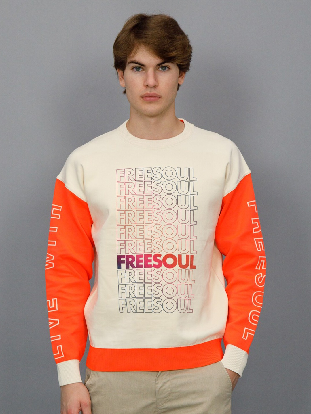 

FREESOUL Men Off White Printed Sweatshirt