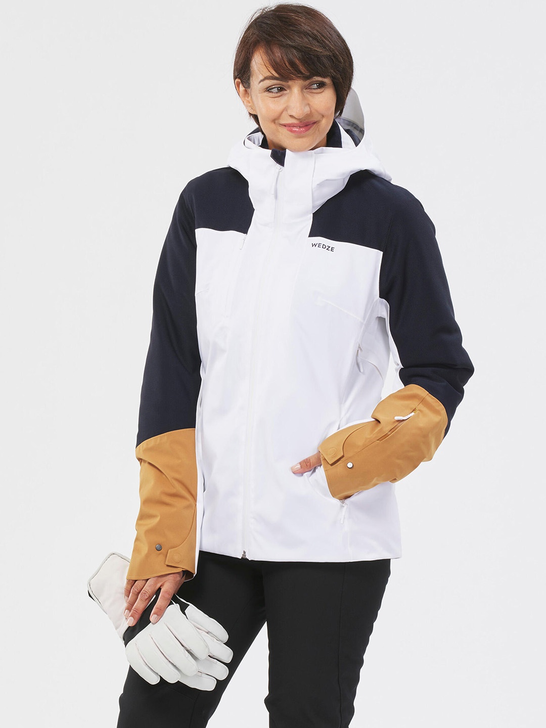 

WEDZE By Decathlon Women White & Navy Blue Colourblocked Polyester Bomber Jacket