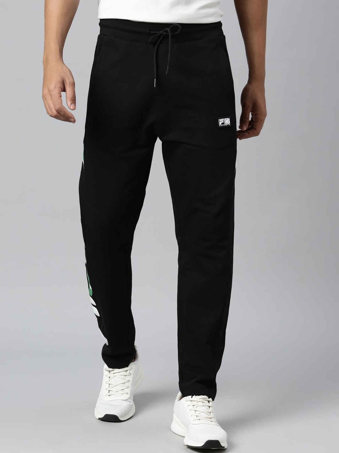 

FILA Men Black Solid Cotton Drawstring Joggers