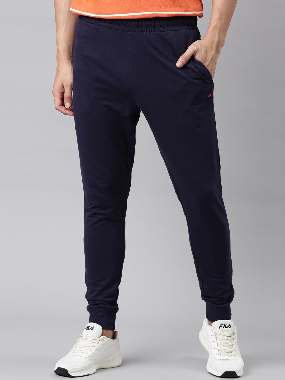 

FILA Men Navy Blue Solid Cotton Jogger Track Pants