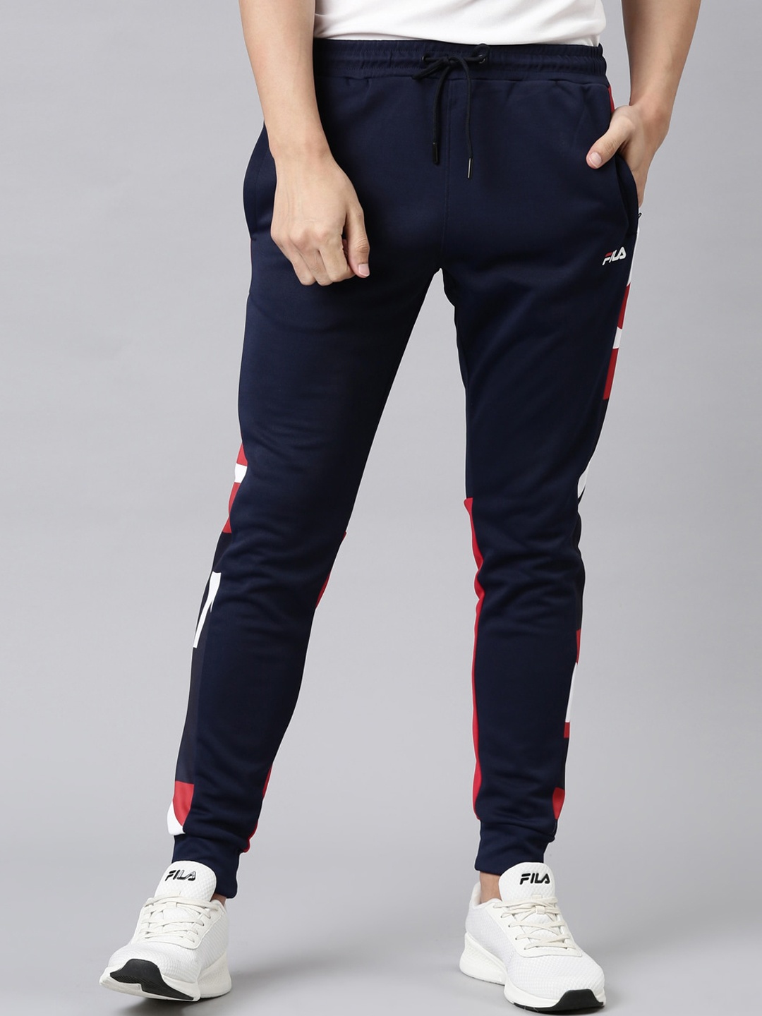 

FILA Men Blue & Red Colourblocked Drawstring Joggers