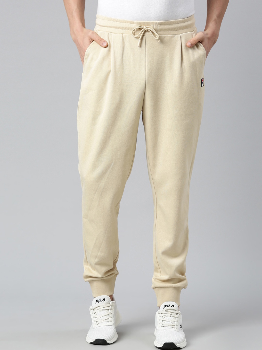 

FILA Men Beige Solid Cotton Drawstring Joggers