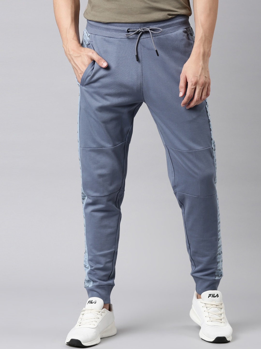 

FILA Men Blue Solid Cotton Drawstring Joggers
