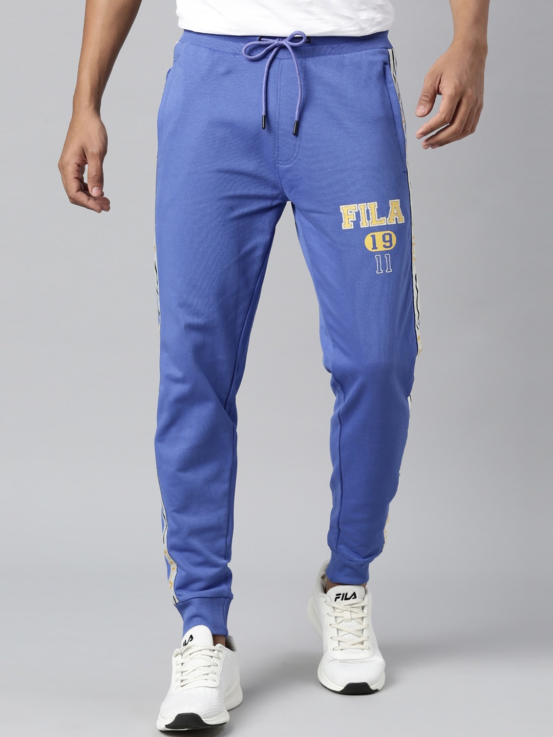 

FILA Men Blue Solid Contrast Panel Drawstring Track Pants