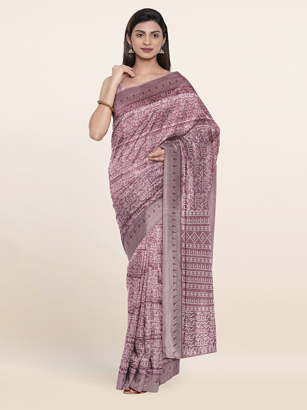 

Pothys Lavender & White Printed Saree