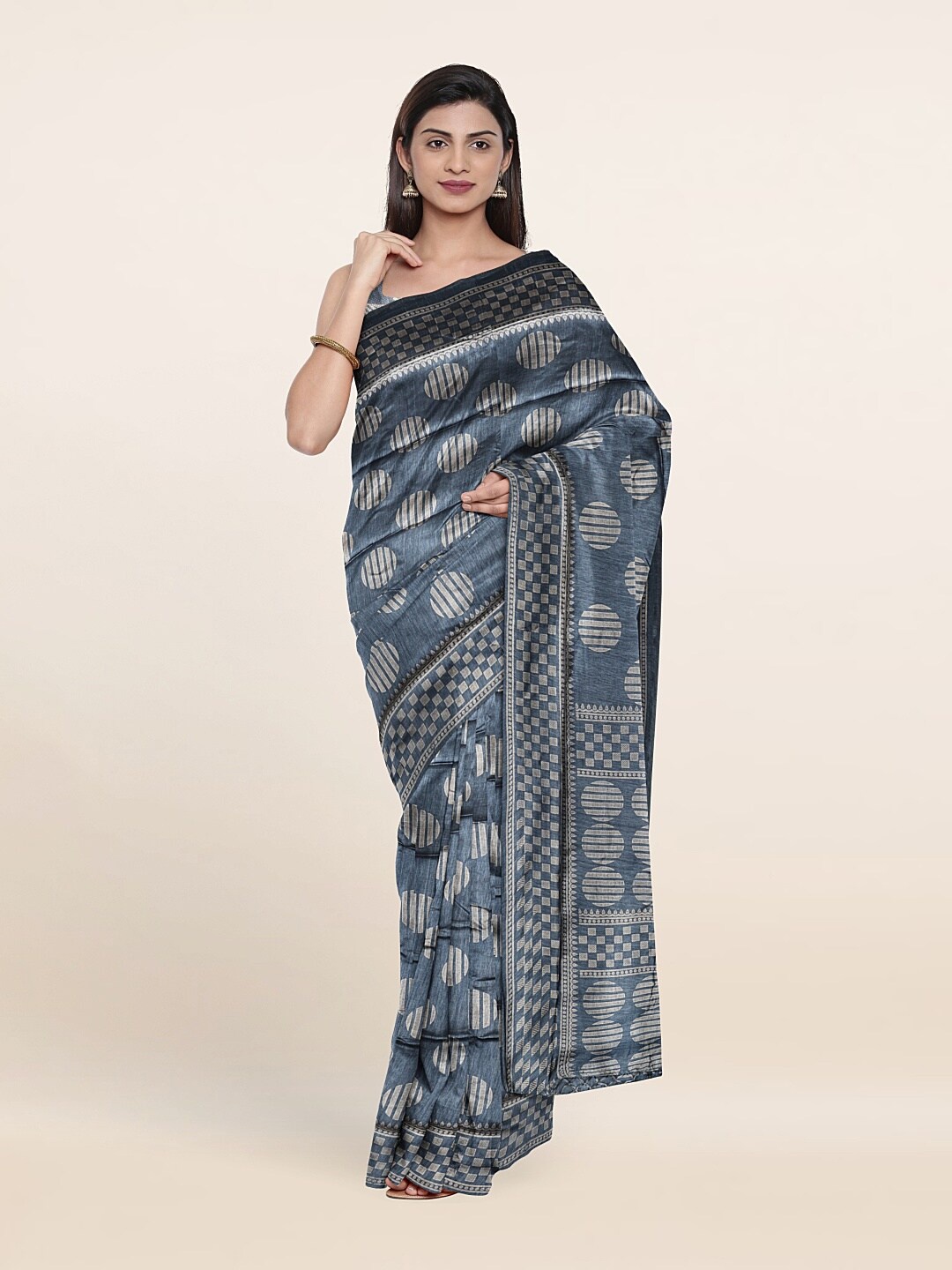 

Pothys Grey & Blue Saree