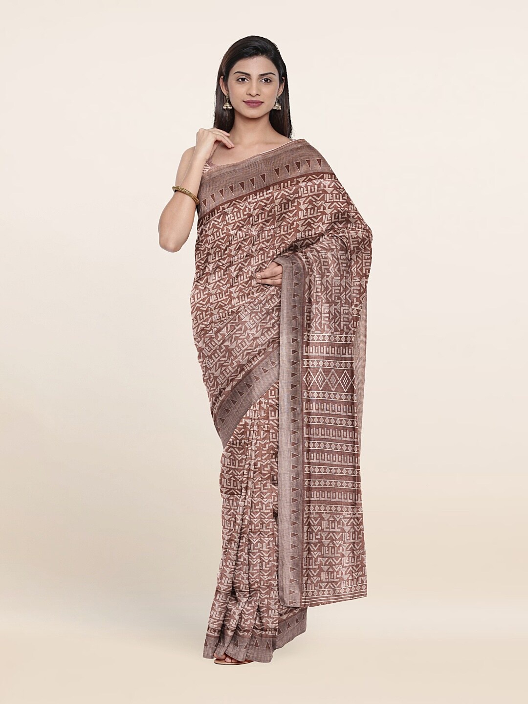 

Pothys Mauve & Off White Geometric Printed Saree