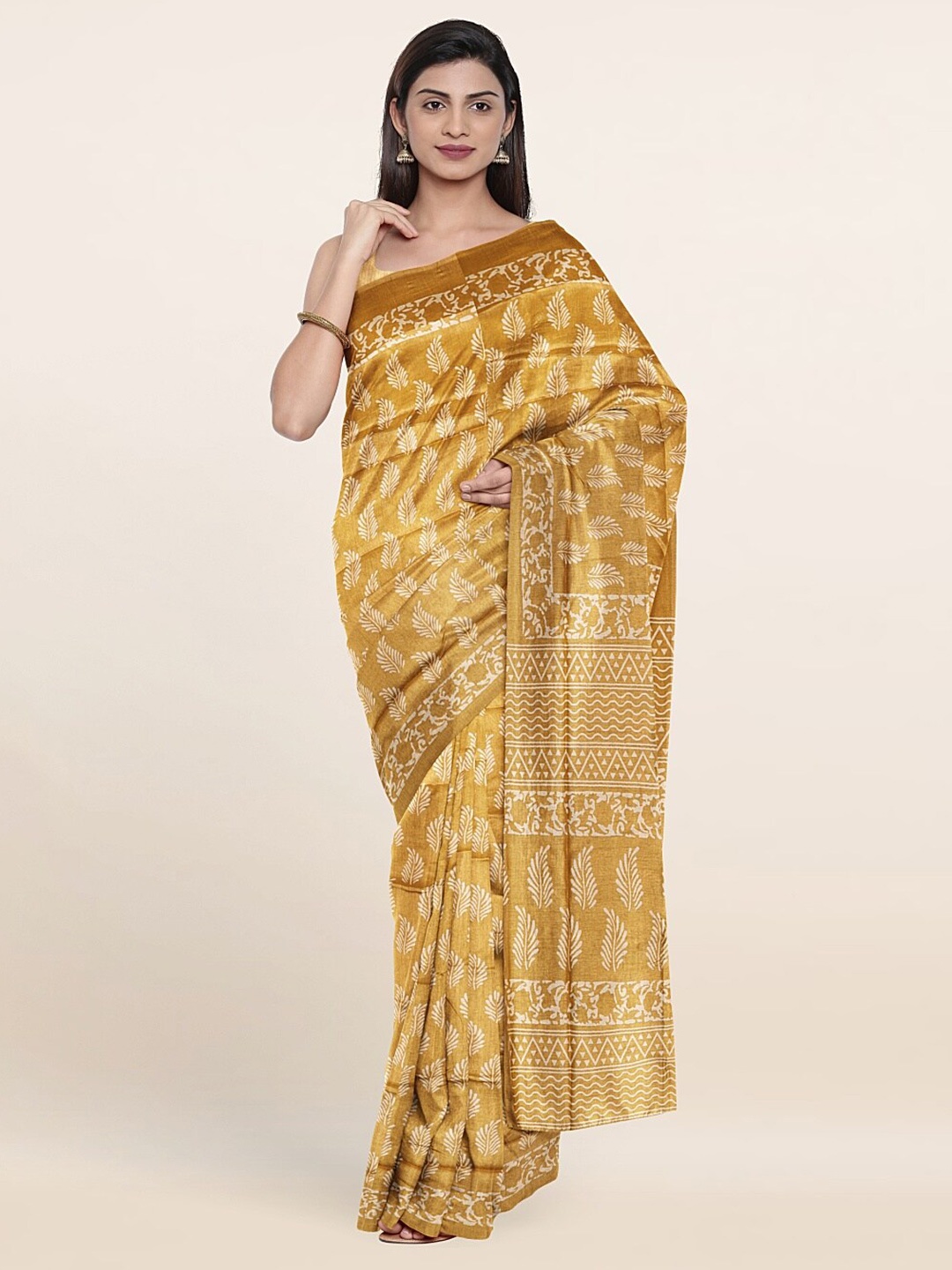 

Pothys Mustard & White Floral Saree