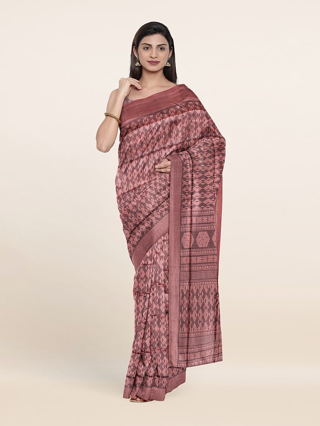 

Pothys Mauve & Brown Geometric Printed Saree