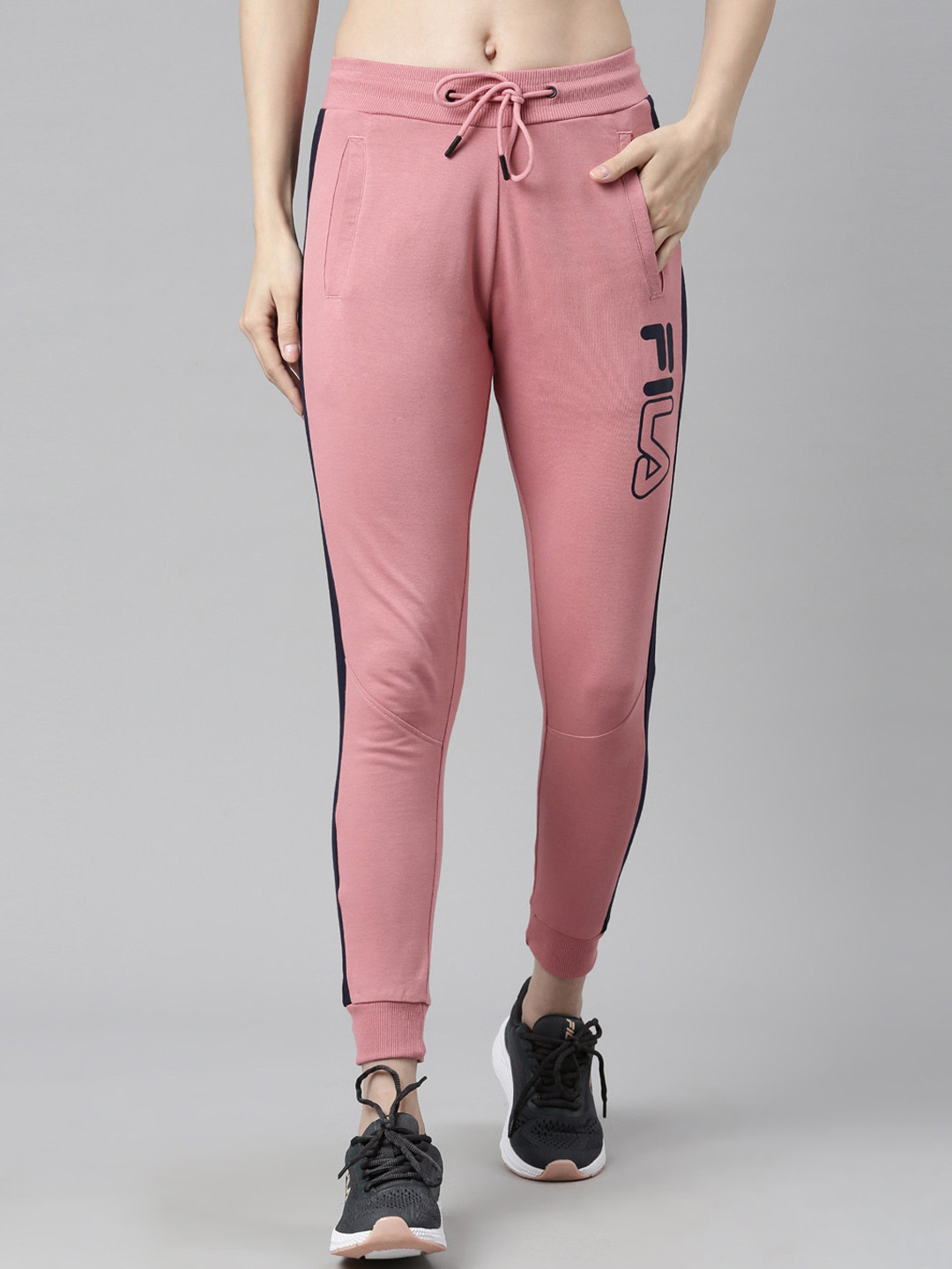 

FILA Women Pink Solid Cotton Drawstring Joggers