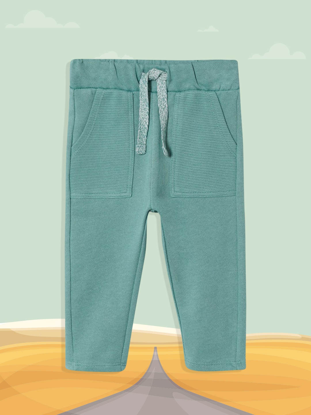 

Mango Kids Boys Sage Green Solid Pure Cotton Sustainable Track Pants, Sea green