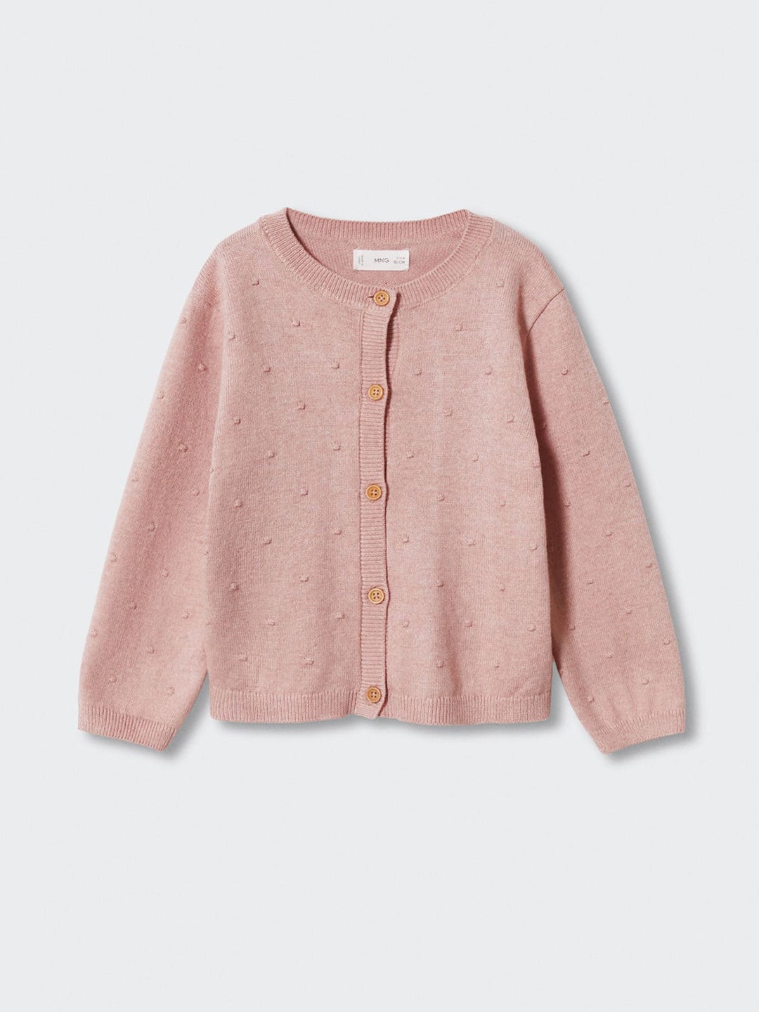 

Mango Kids Girls Peach-Coloured Polka Dot Embroidered Sustainable Cardigan