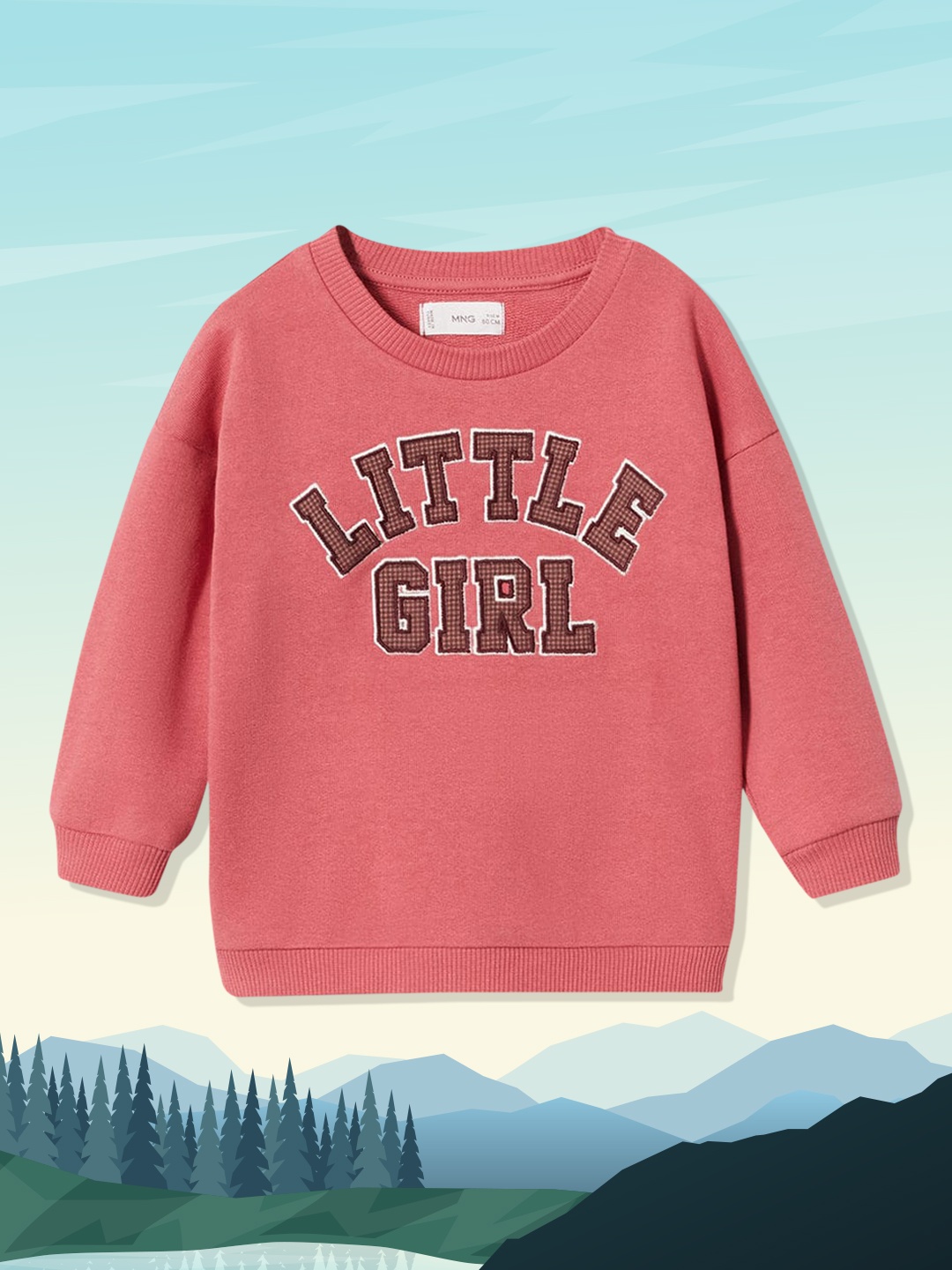

Mango Kids Girls Peach-Coloured & Green Typography Applique Cotton Sustainable Sweatshirt