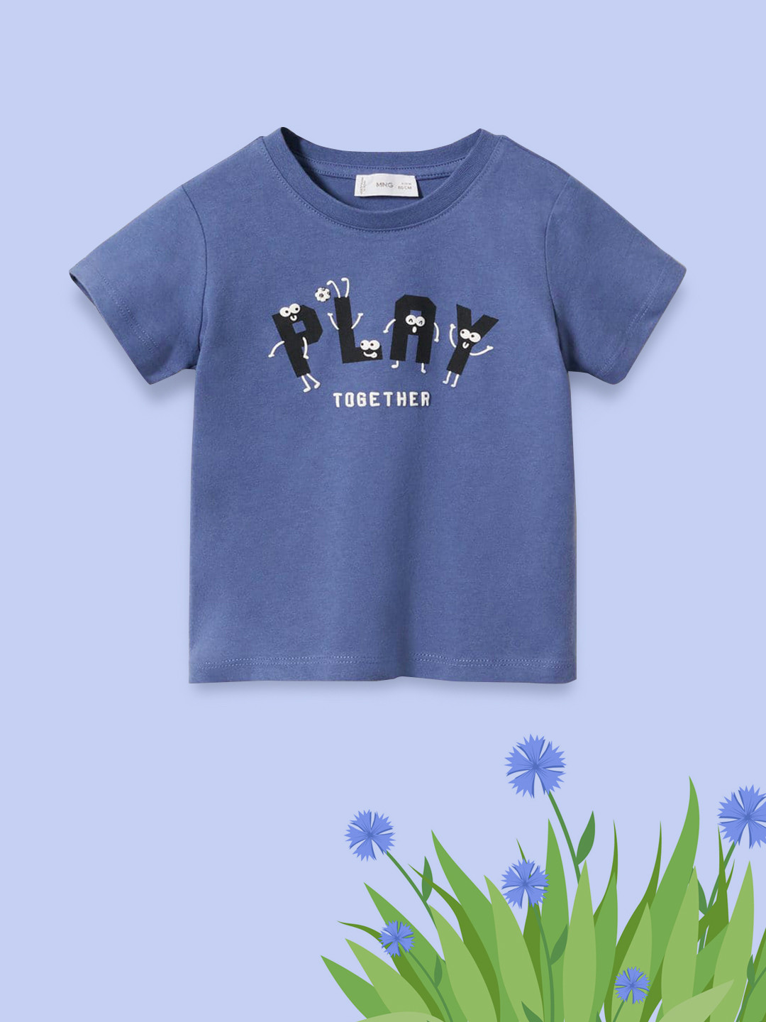 

Mango Kids Boys Blue & Black Pure Cotton Typography Printed T-shirt