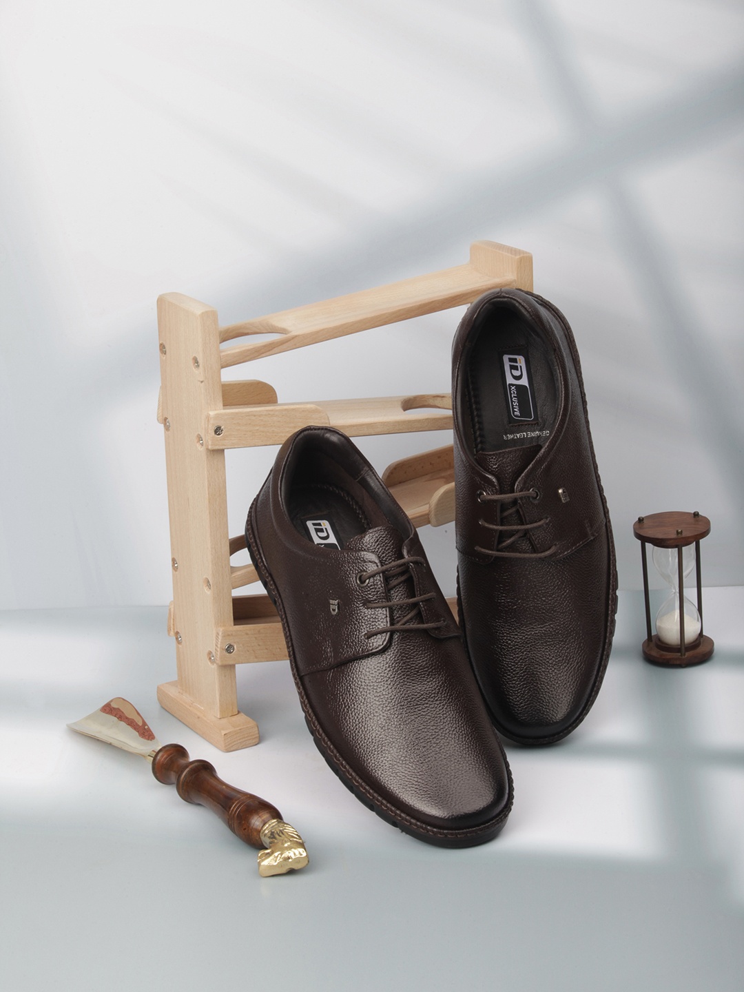 

ID Men Brown Solid Leather Formal Oxford Shoes