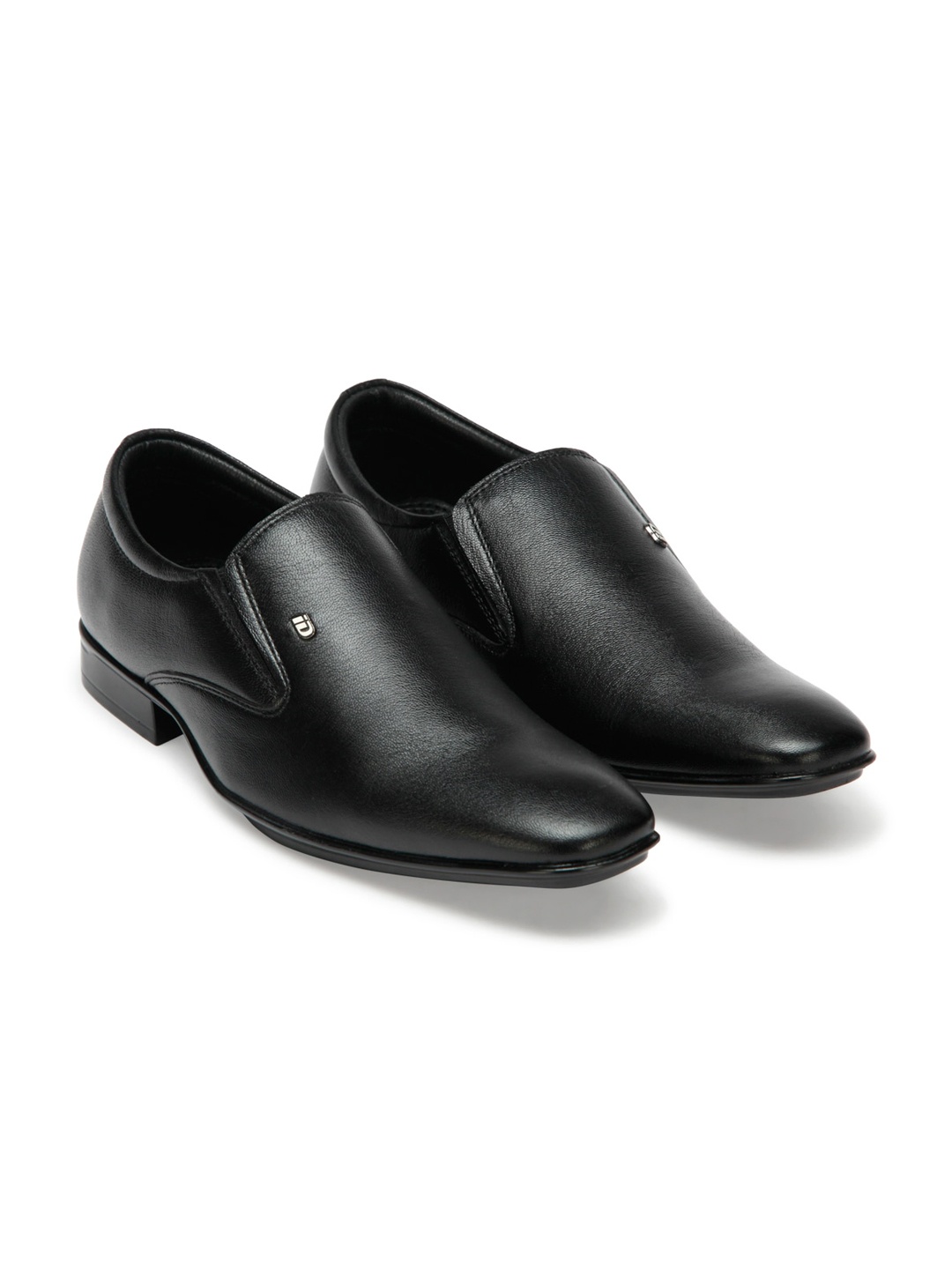 

ID Men Black Solid Leather Formal Slip-On Shoes