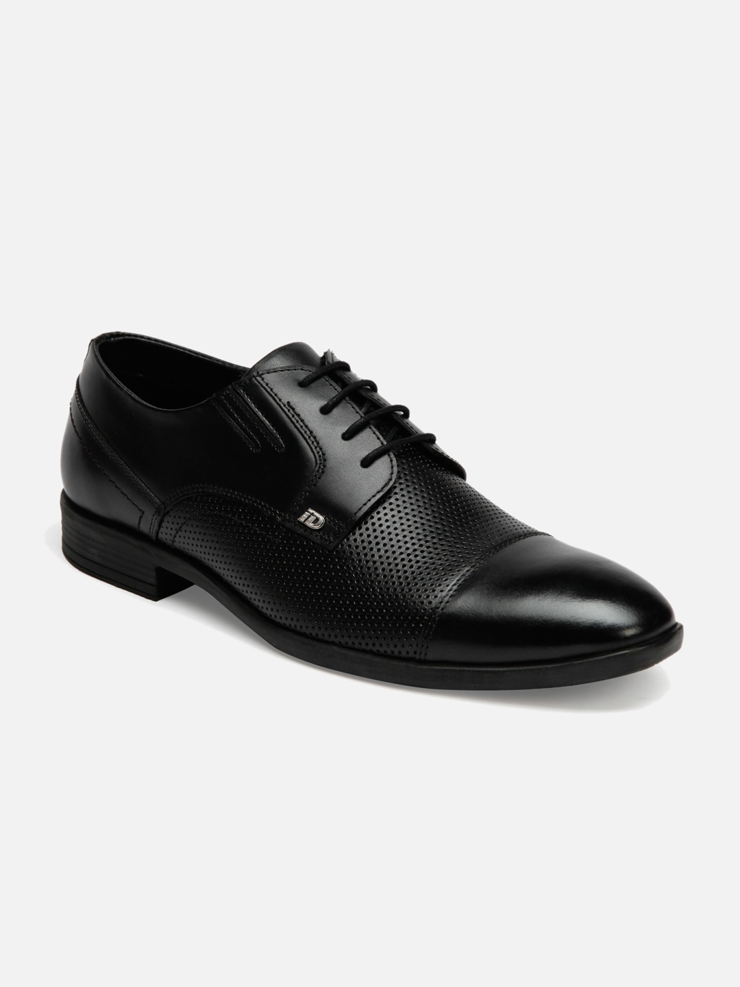 

ID Men Black Textured Leather Formal Derbys