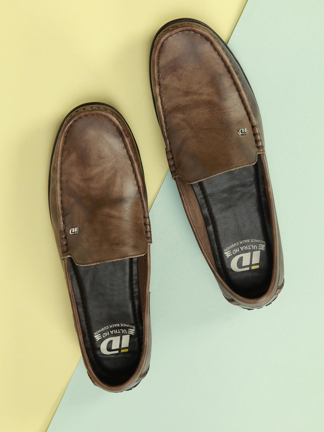 

ID Men Textured Leather Slip On Loafers, Brown