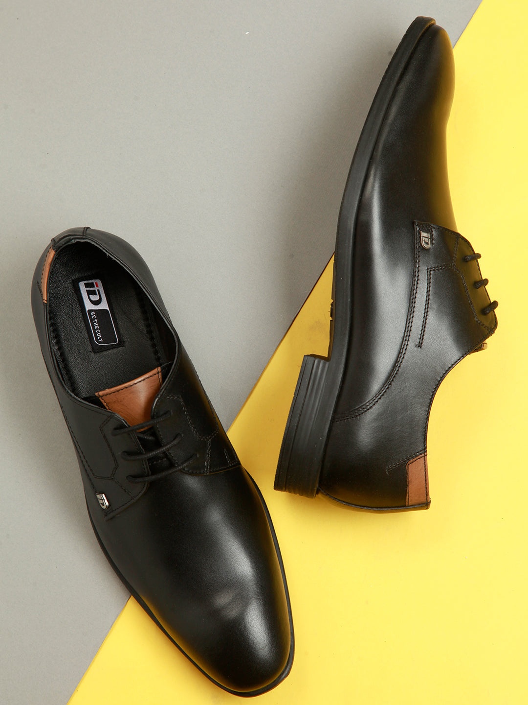 

ID Men Black Solid Leather Formal Derbys