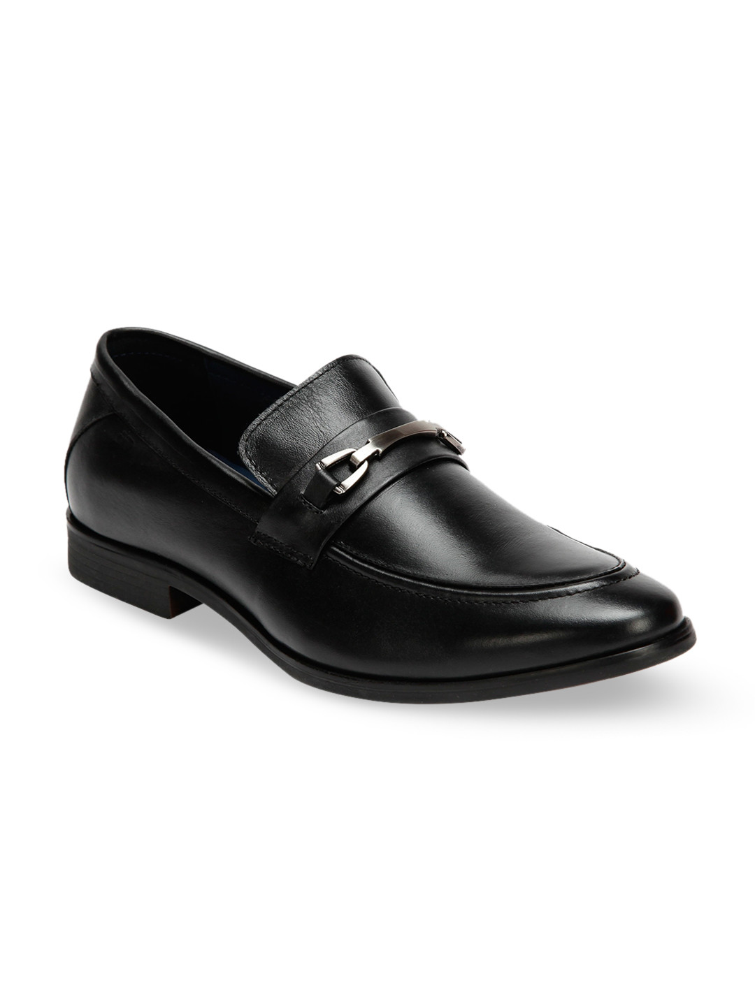 

ID Men Black Solid Leather Formal Slip-On Shoes