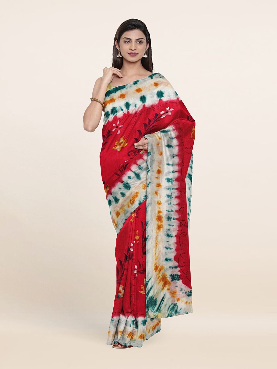 

Pothys Pink & White Floral Pure Cotton Saree