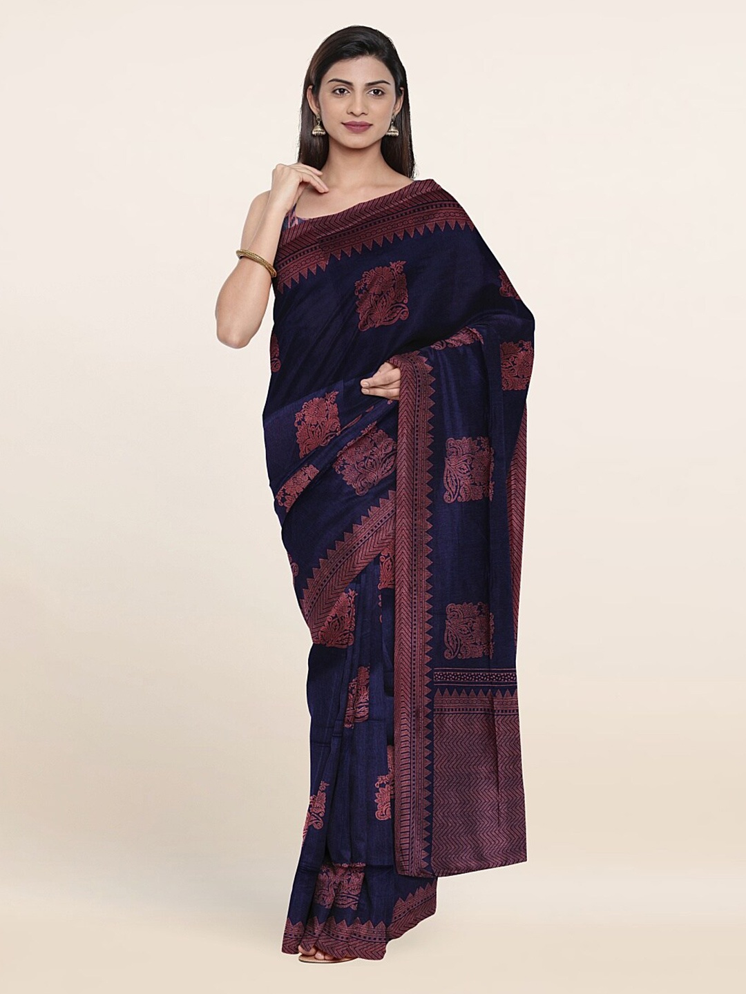 

Pothys Blue & Copper-Toned Printed Saree