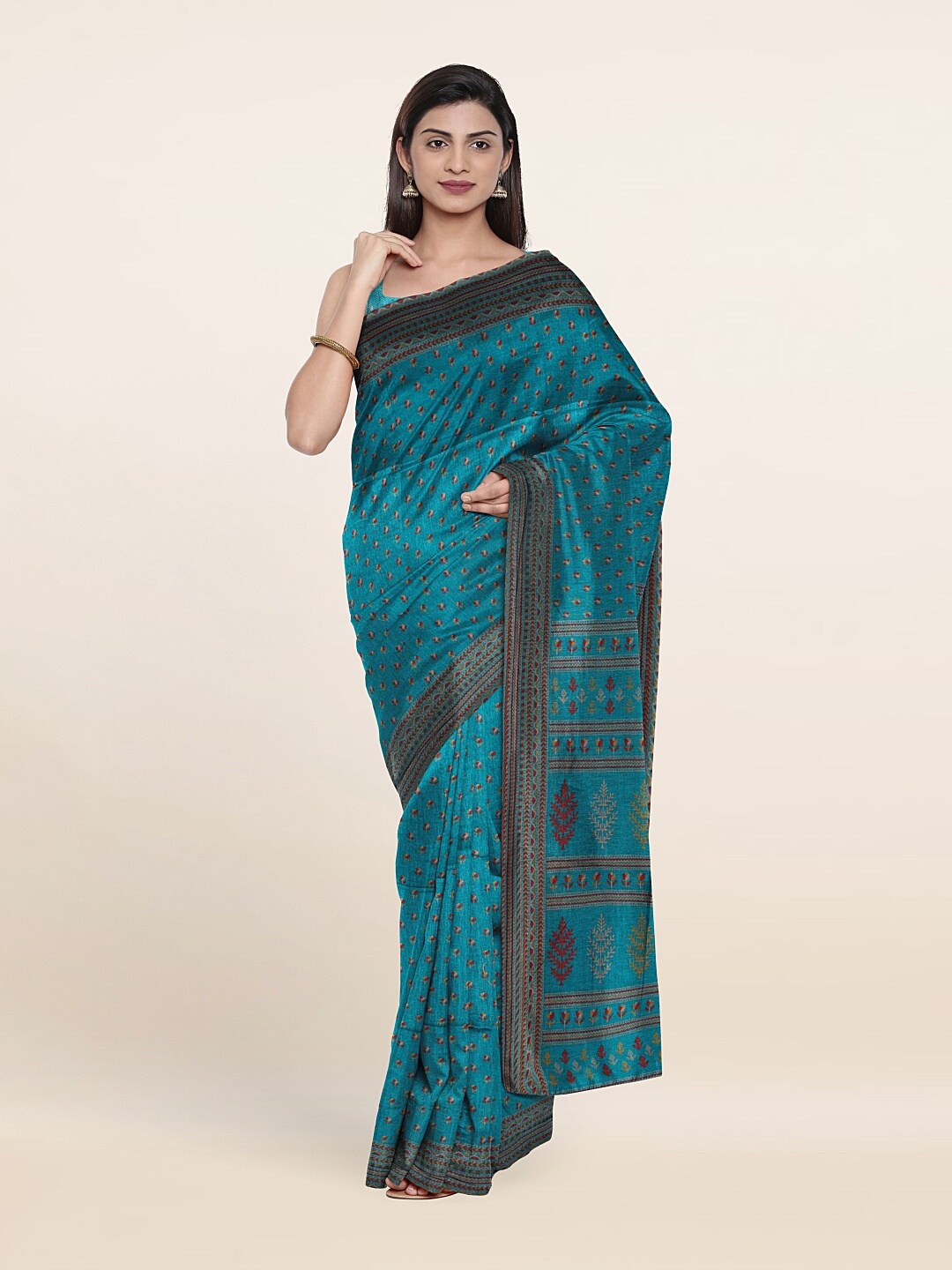 

Pothys Blue & Brown Floral Printed Saree