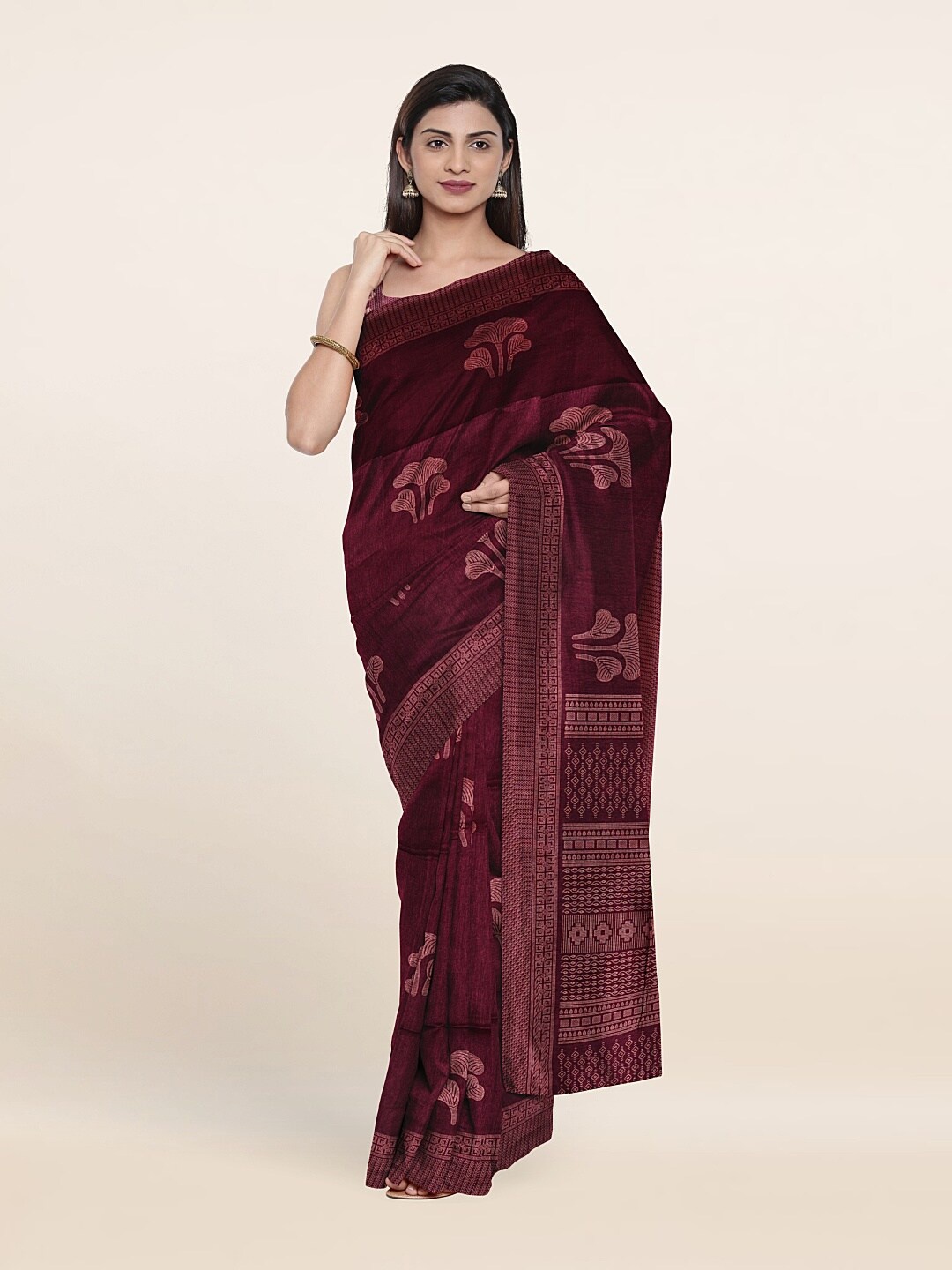 

Pothys Purple & Copper-Toned Floral Printed Zari Saree