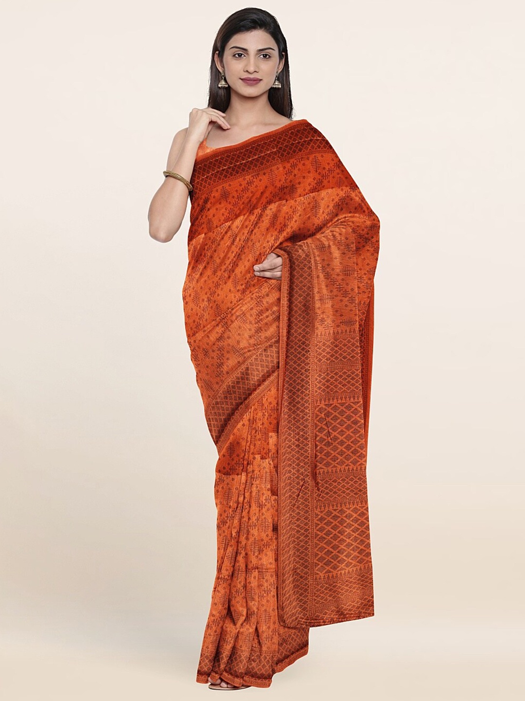 

Pothys Peach-Coloured Geometric Printed Saree