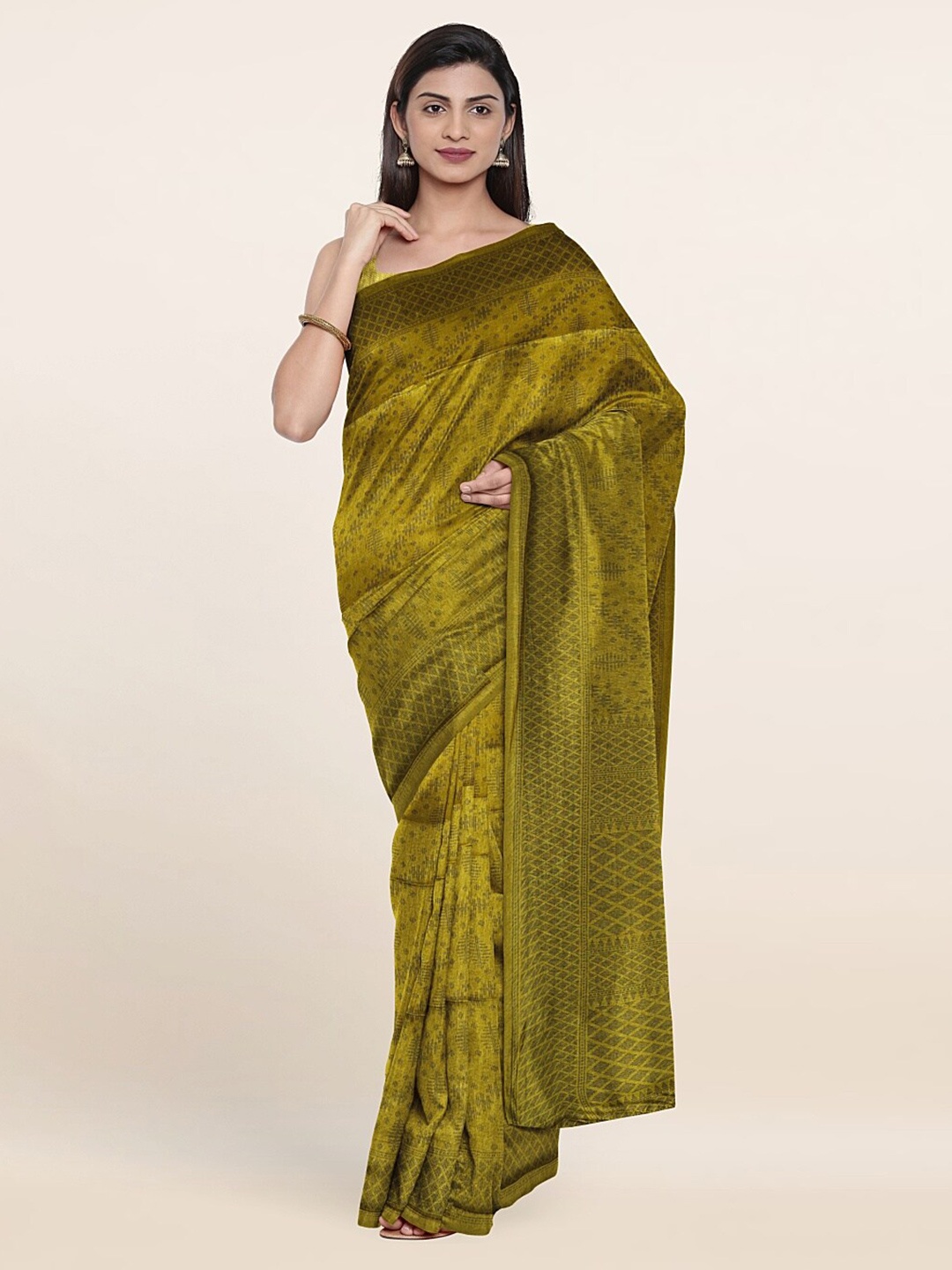 

Pothys Green Geometric Printed Saree