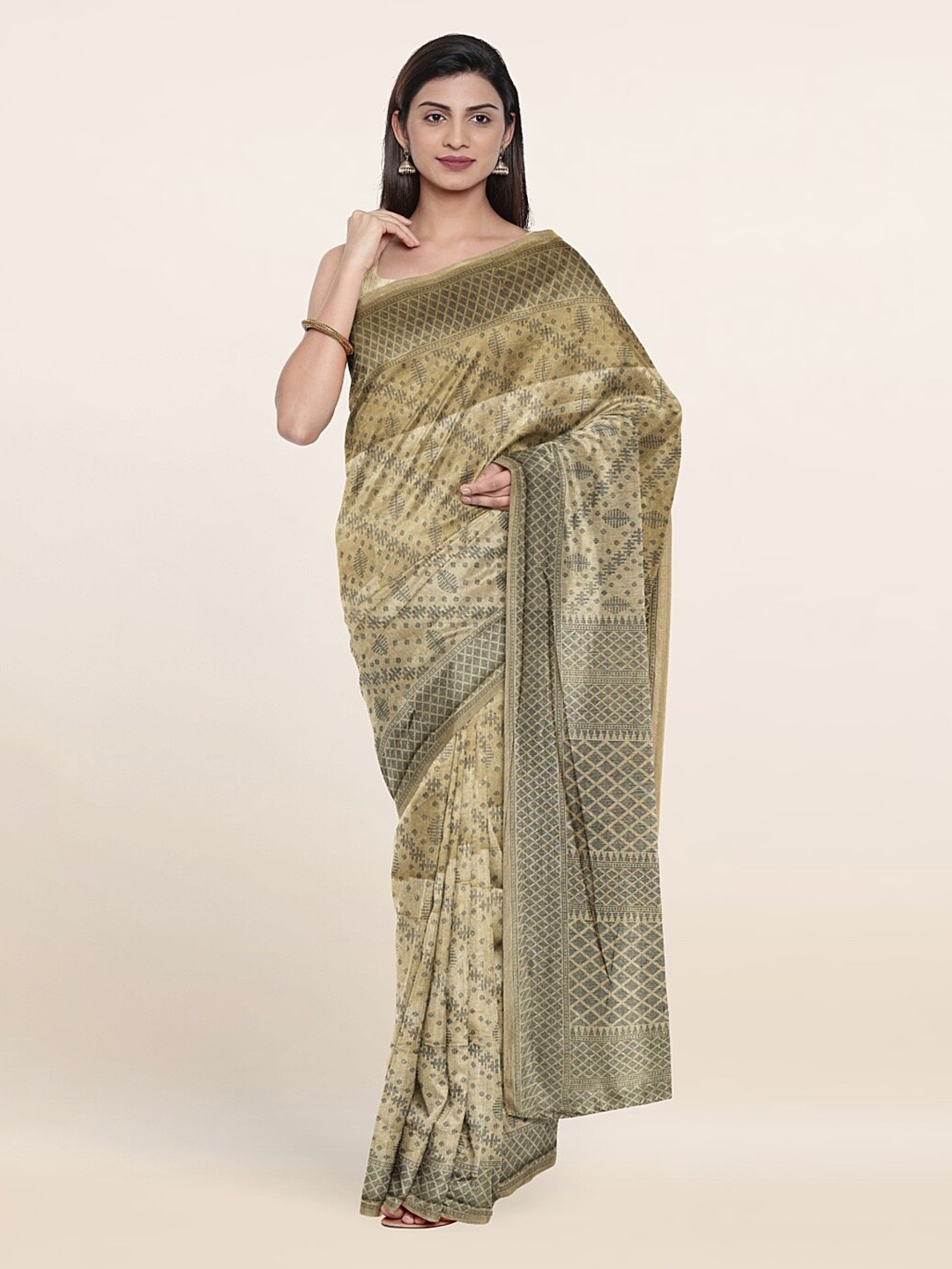 

Pothys Tan & Grey Geometric Printed Saree