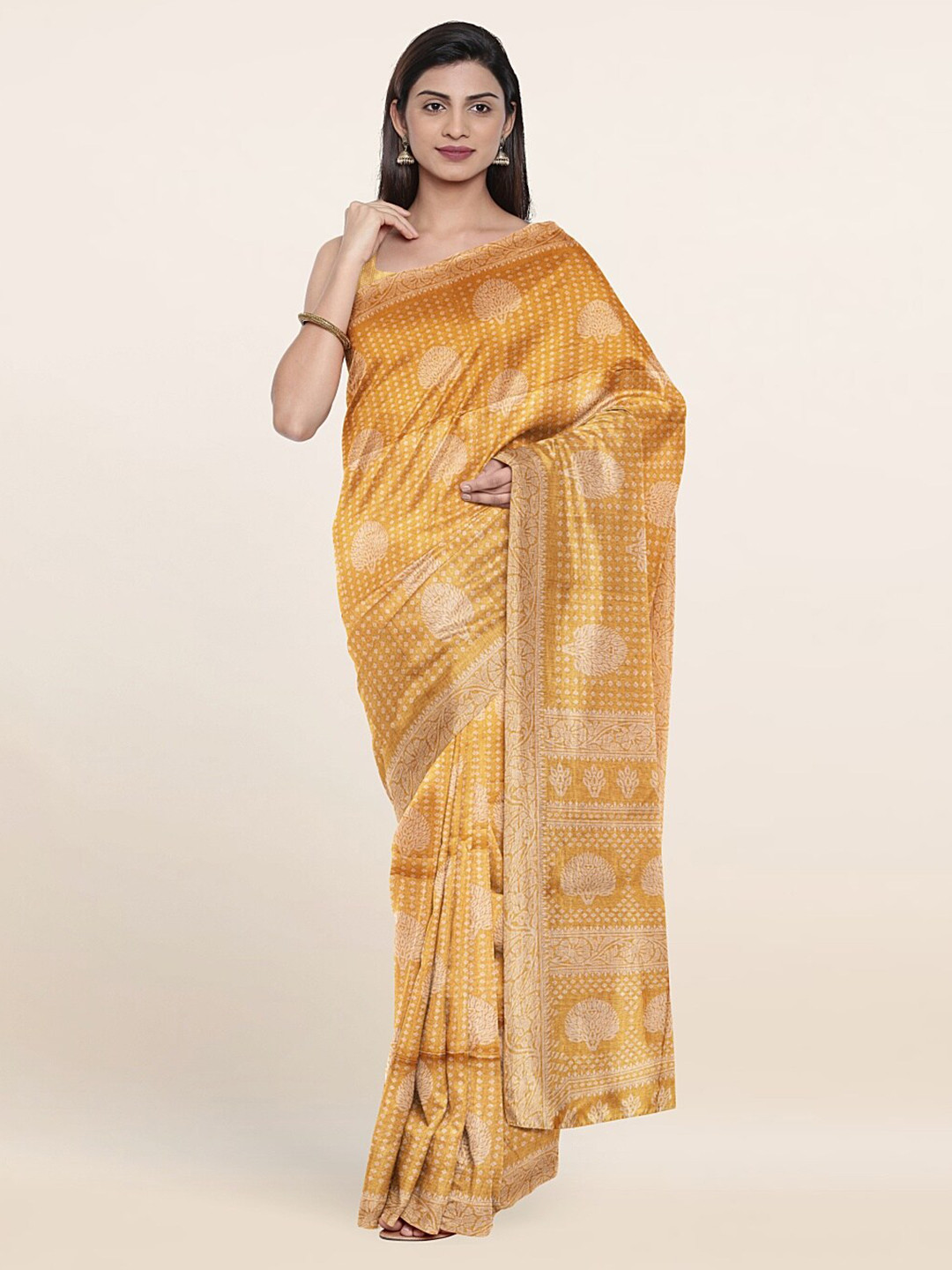 

Pothys Yellow & White Ethnic Motifs Saree