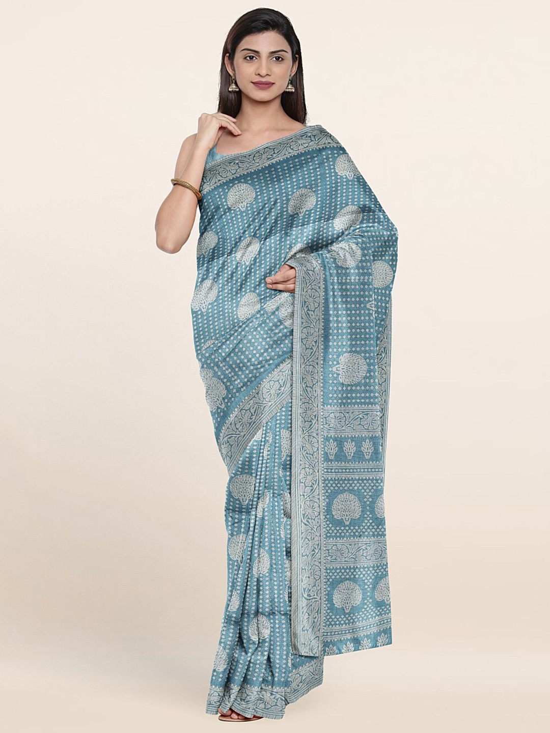 

Pothys Blue & Off White Ethnic Motifs Saree