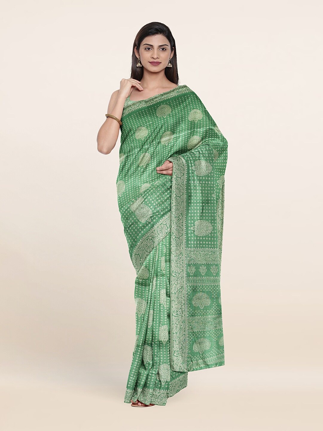 

Pothys Green & Off White Ethnic Motifs Saree