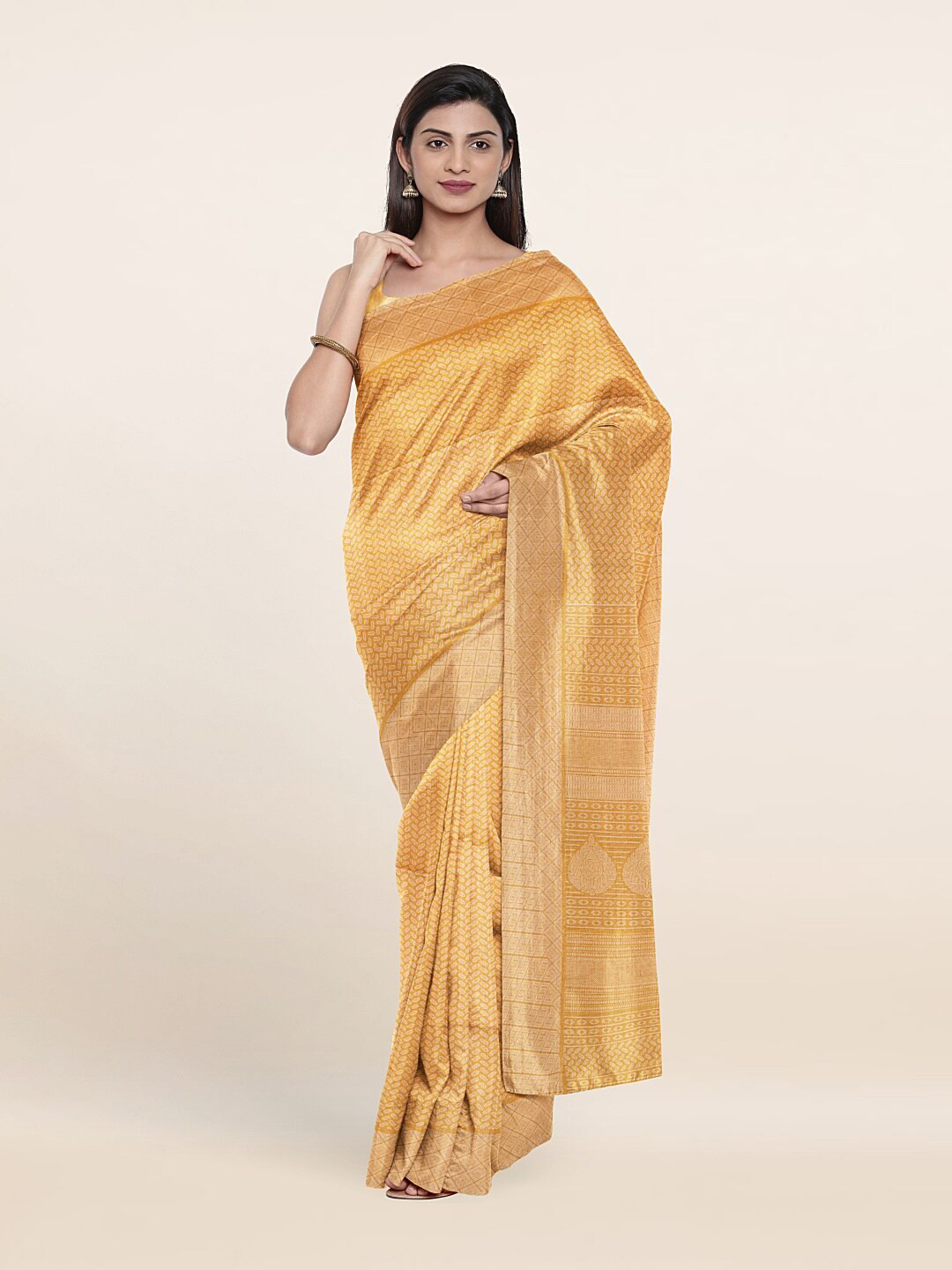 

Pothys Yellow & White Ethnic Motifs Saree