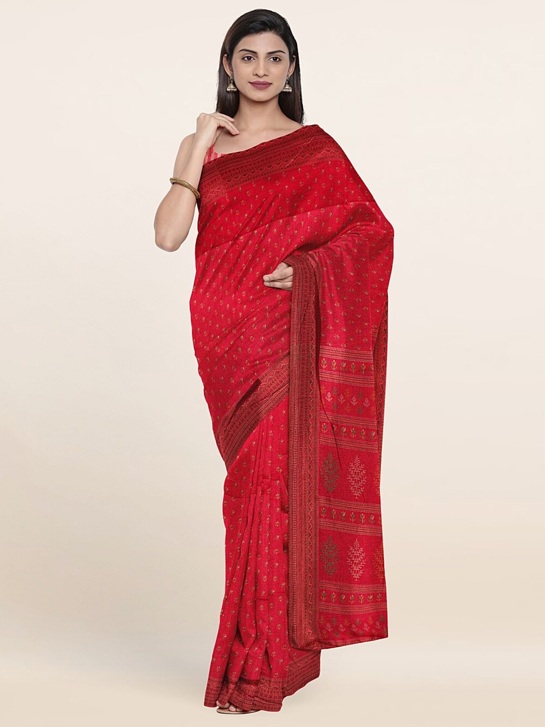 

Pothys Pink & Green Floral Printed Saree