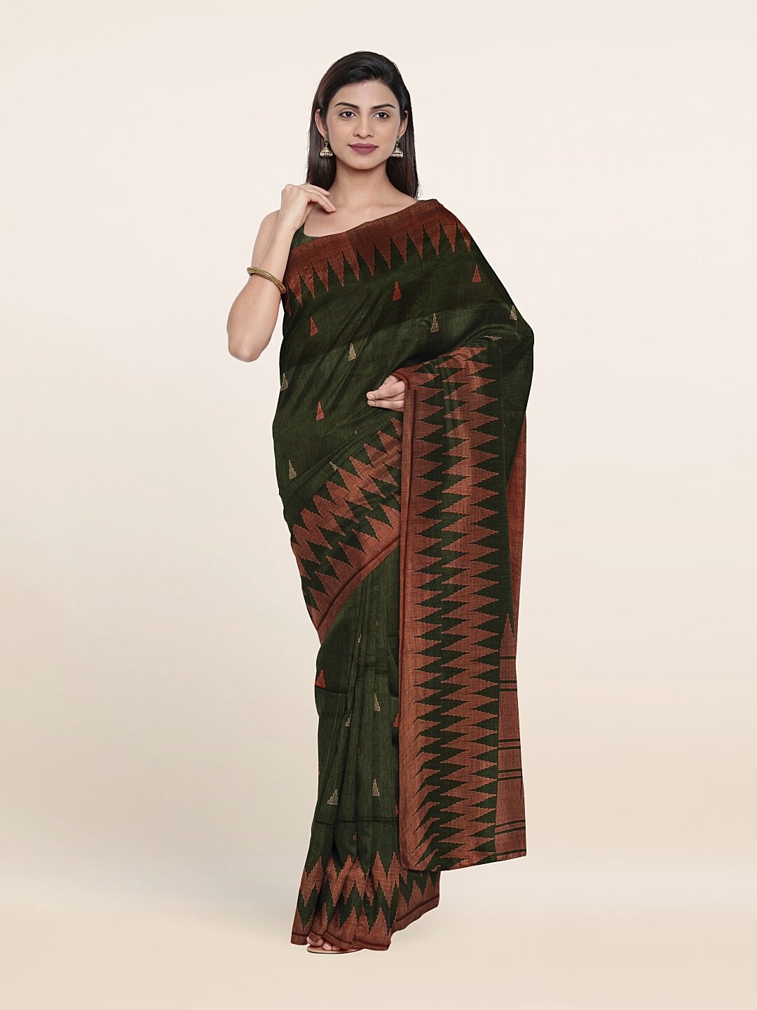 

Pothys Green & Brown Geometric Printed Saree