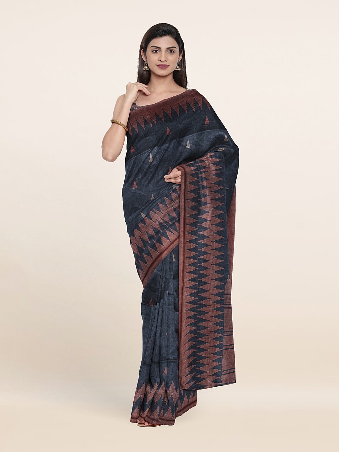 

Pothys Grey & Copper Geometric Printed Saree