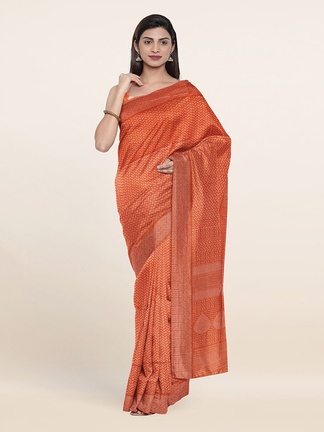 

Pothys Orange Geometric Printed Saree