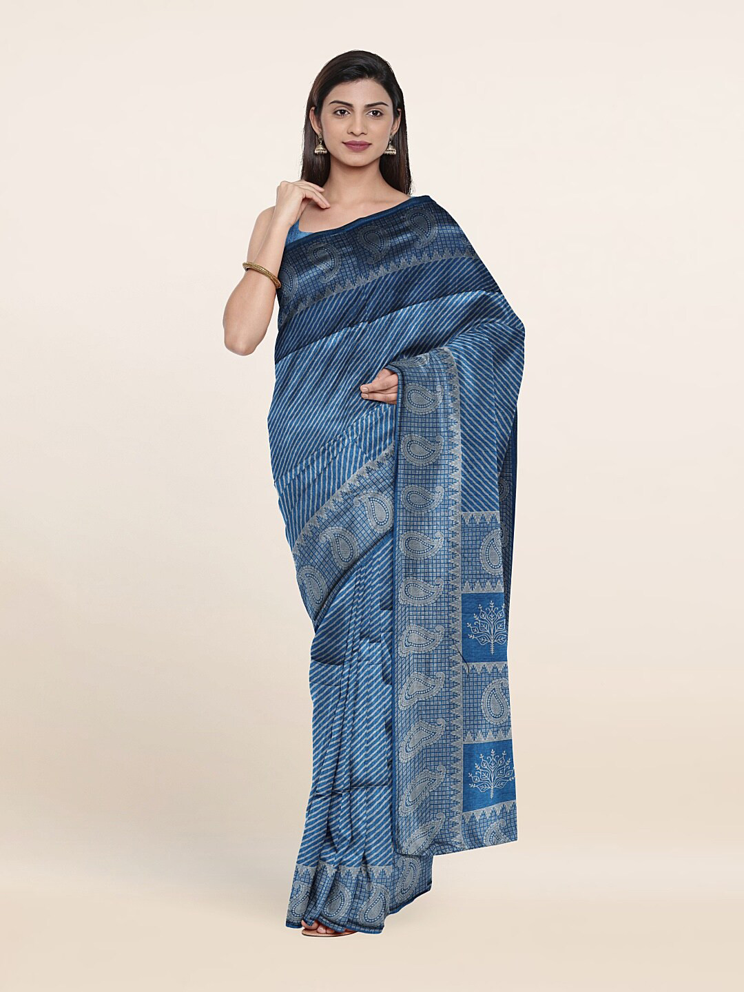 

Pothys Blue & Grey Paisley Saree