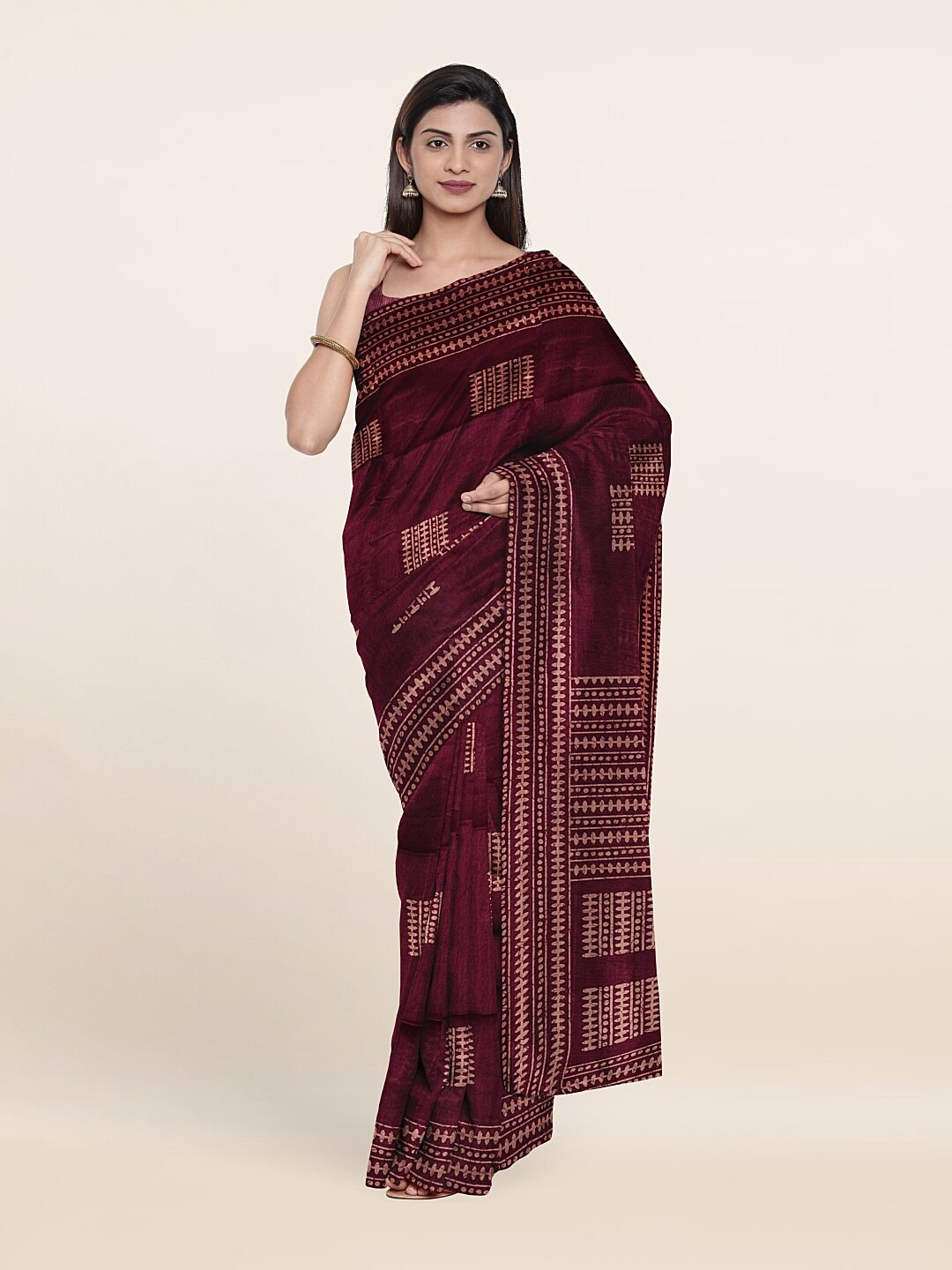 

Pothys Purple & Copper-Toned Ethnic Motifs Printed Cotton Blend Saree