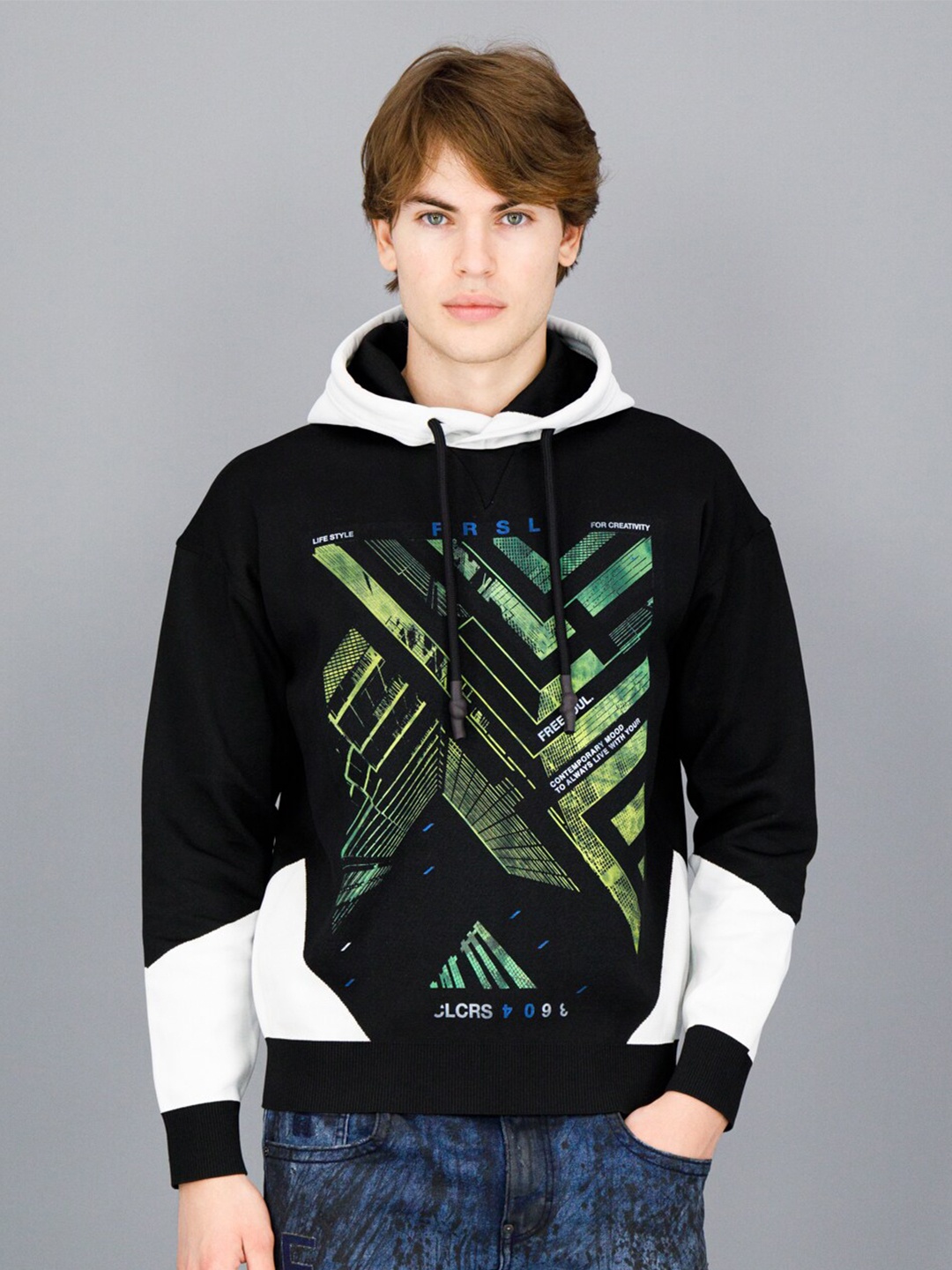 

FREESOUL Men Black Printed Hooded Sweatshirt