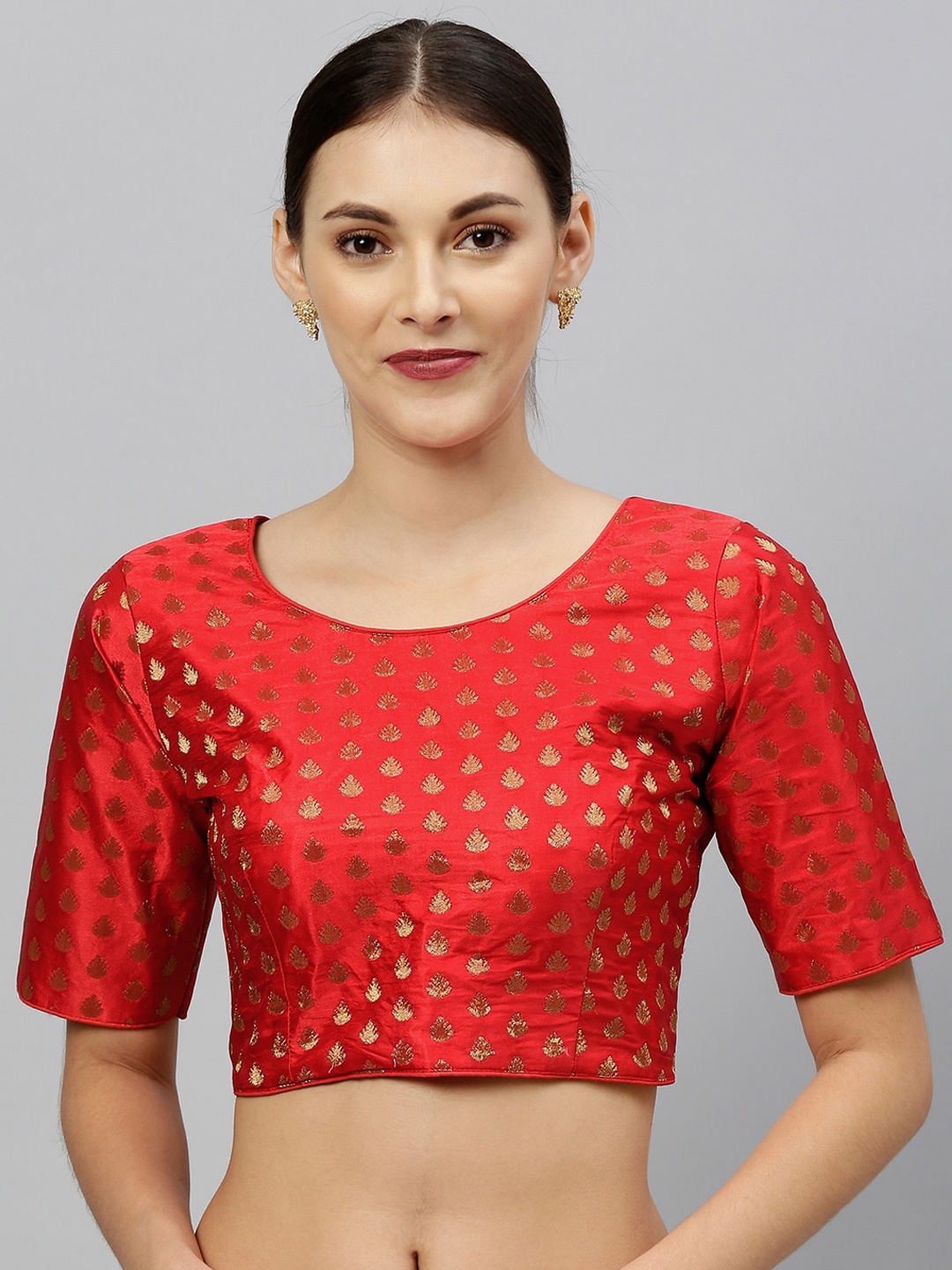 

Fab Viva Red Woven-Design Jacquard Brocade Saree Blouse