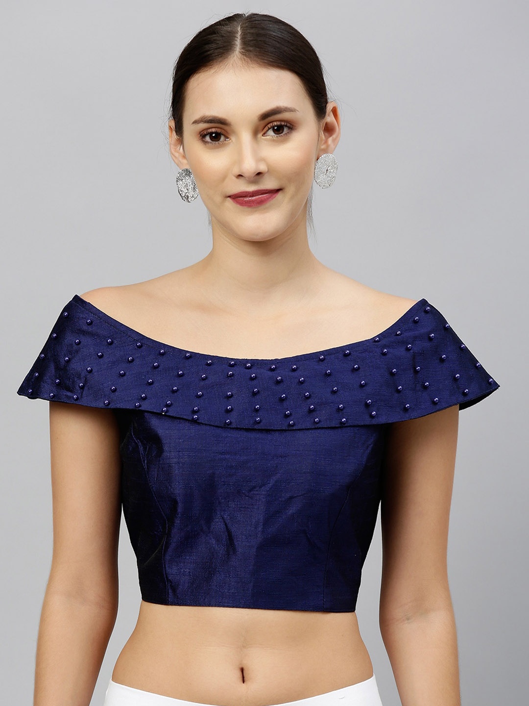 

Fab Viva Navy Blue Solid Silk Saree Blouse