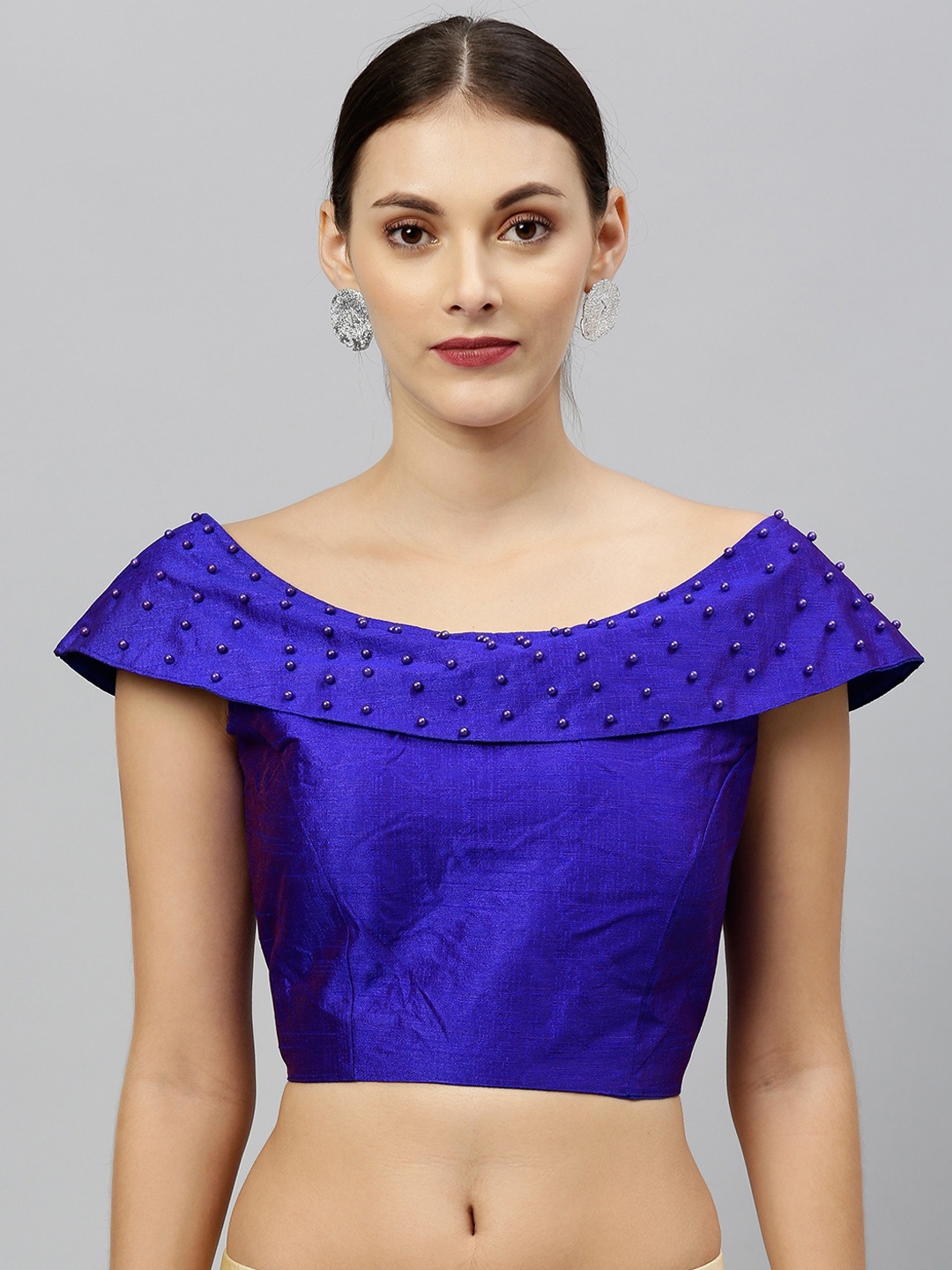 

Fab Viva Women Blue Embellished Silk Saree Blouse