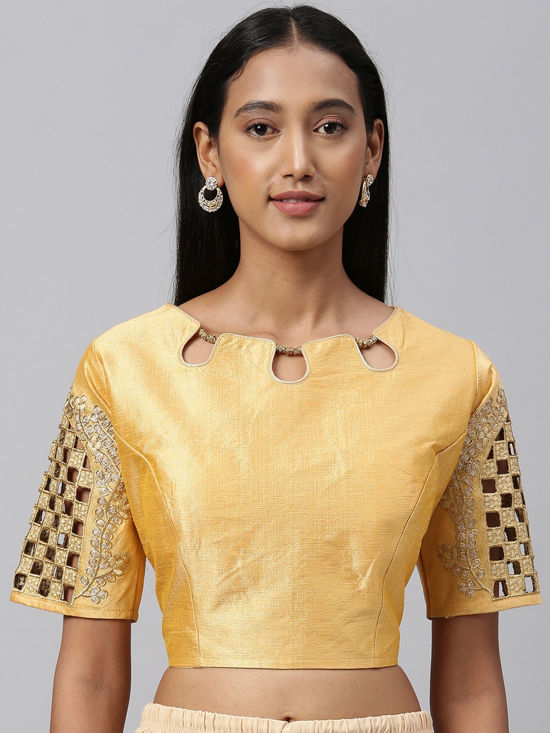 

Fab Viva Women Beige Embroidered Saree Blouse