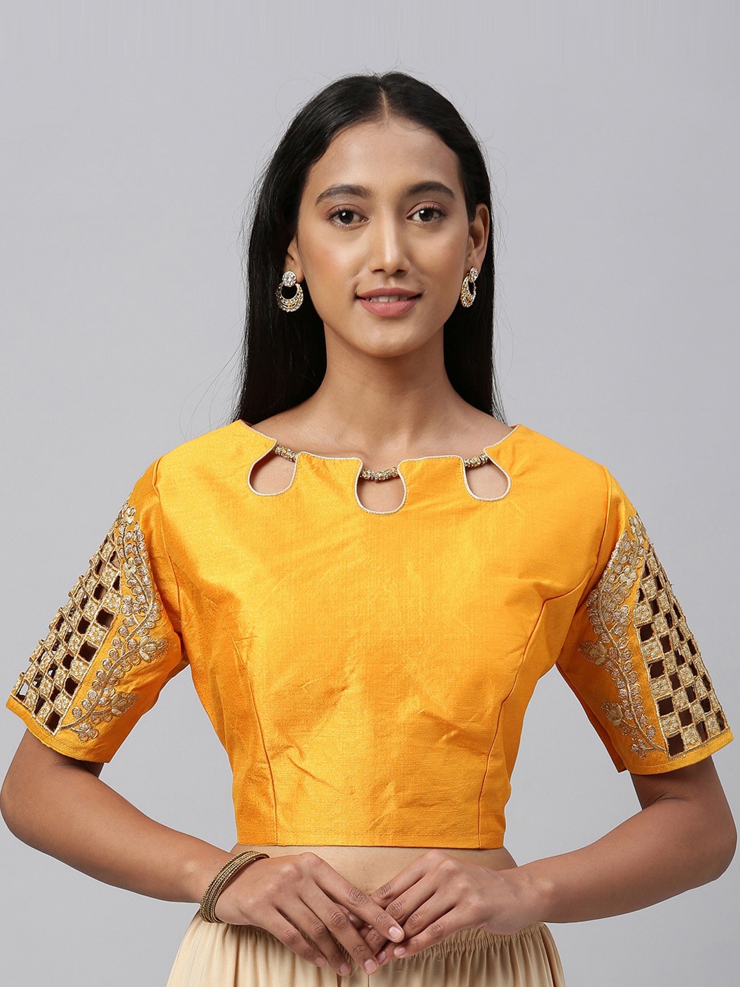 

Fab Viva Yellow Embroidered Saree Blouse